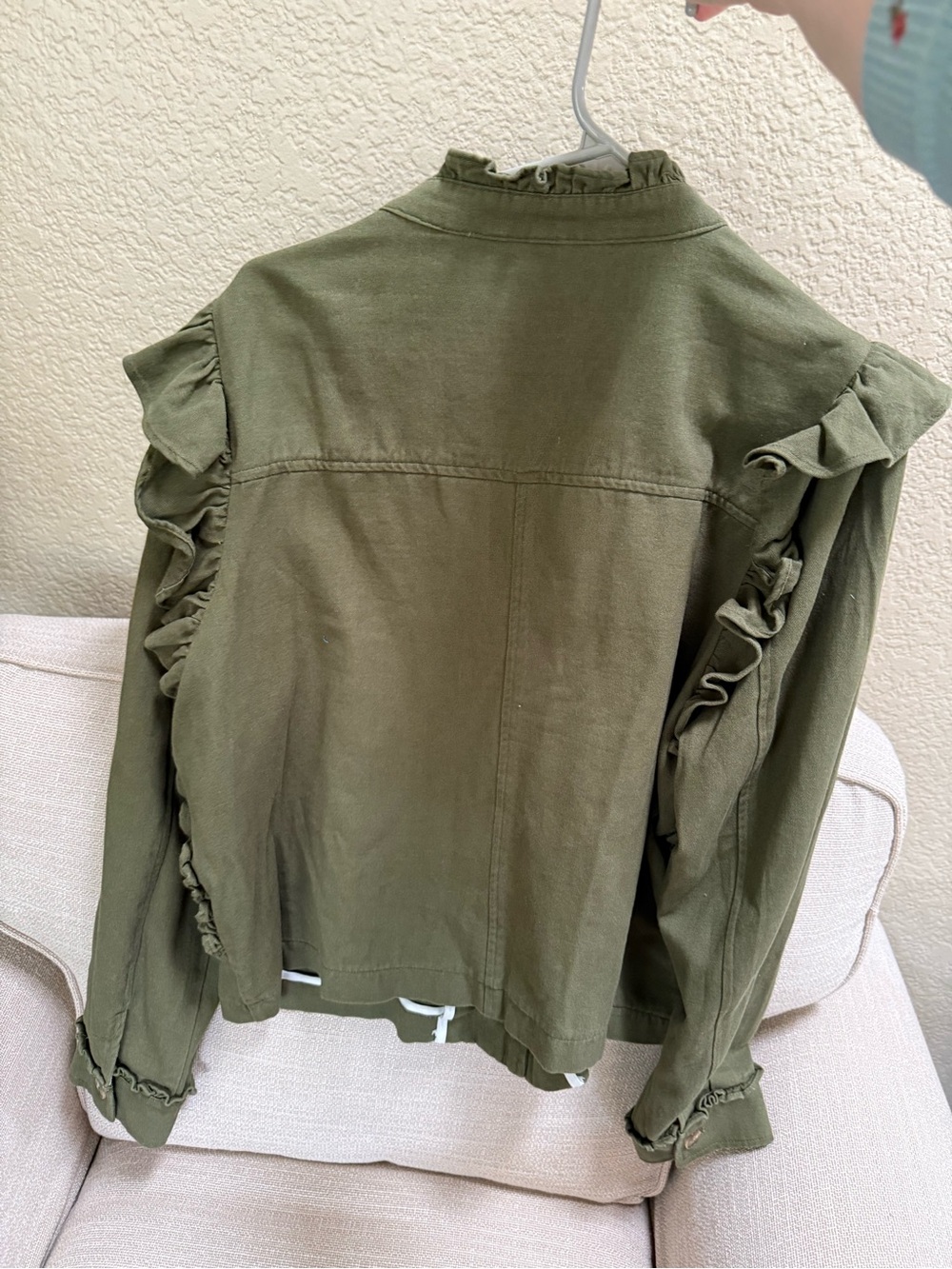 Dolan Ruffle Trim Utility Jacket - Olive Green NWT - Picture 2 of 7